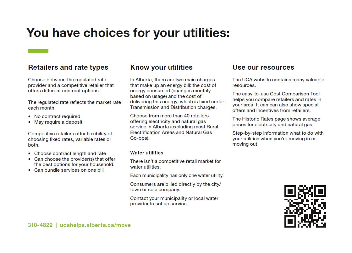 The back of the UCA's shopping for utilities informational card.