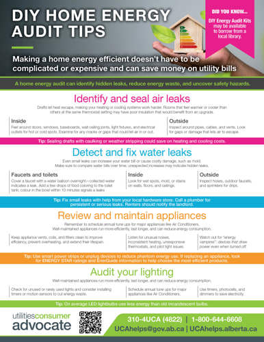 UCA's one page DIY home energy audit.