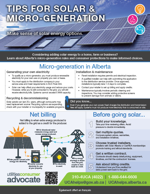 The UCA's tip sheet for solar power and micro-generation. 